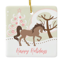 Personalisiert Brown Horse Pink Snowy Weihnachten