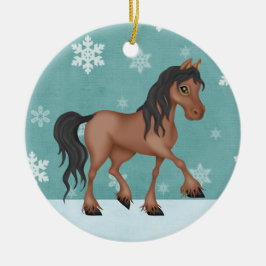 Personalisiert Brown Horse Snowy Feiertag Weihnach Keramikornament