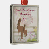Personalisiert Brown Horses Baby's 1. Weihnachten Silbernes Ornament (Rechts)