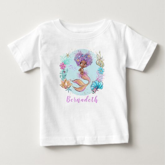 Personalisiert Brown Little Mermaid Baby T - Shirt (Vorderseite)