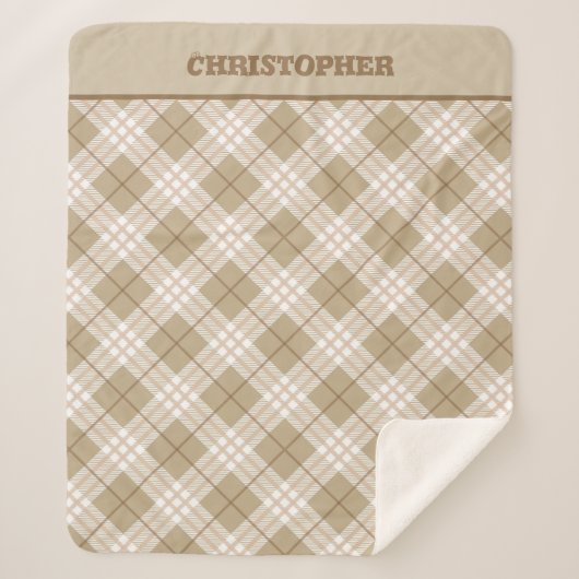 Personalisiert Brown Tan Beige Buffalo Kariert Boy Sherpadecke (Vorderseite)