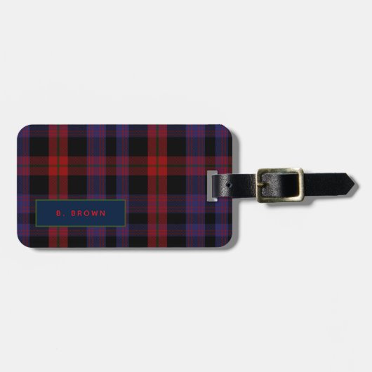 Personalisiert BROWN Tartan Mens Gepäckstück Tag Gepäckanhänger (Vorderseite horizontal)