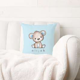 Personalisiert Brown Teddy Bear Baby Boy Blue Kissen