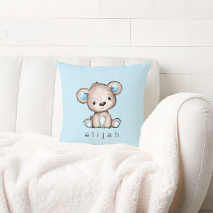 Personalisiert Brown Teddy Bear Baby Boy Blue Kissen