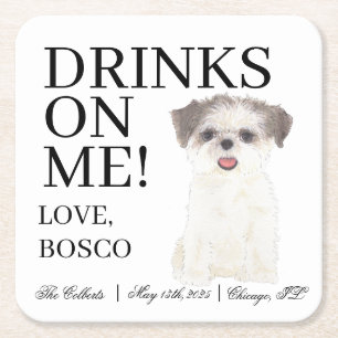 Personalisiert Brown & White Golden Shih Tzu Weddi Rechteckiger Pappuntersetzer