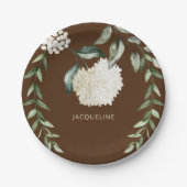Personalisiert-Brown-White-Hydrangeas-Brautparty Pappteller (Vorderseite)