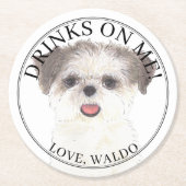 Personalisiert Brown & White Shih Tzu Dog Wedding Runder Pappuntersetzer (Vorderseite)