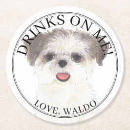 Personalisiert Brown & White Shih Tzu Dog Wedding Runder Pappuntersetzer