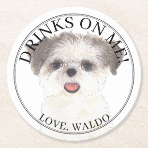 Personalisiert Brown & White Shih Tzu Dog Wedding Runder Pappuntersetzer