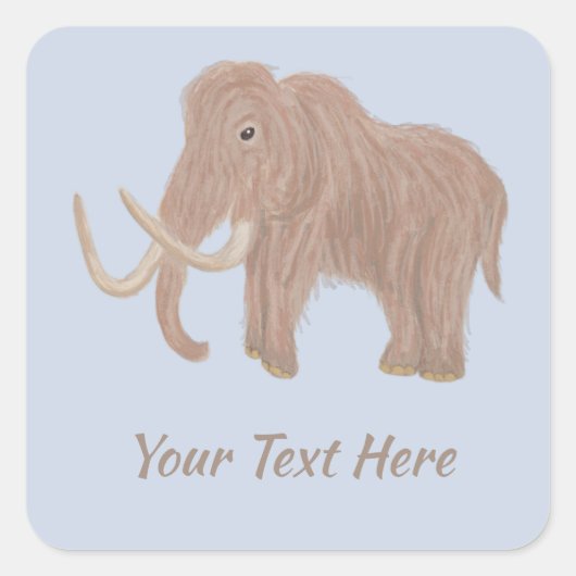 Personalisiert Brown Wooly Mammoth Illustration Quadratischer Aufkleber (Vorderseite)