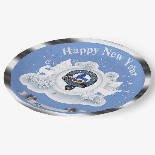 Personalisiert Bruce Clan Abzeichen Winter Pappteller (Schrägansicht)