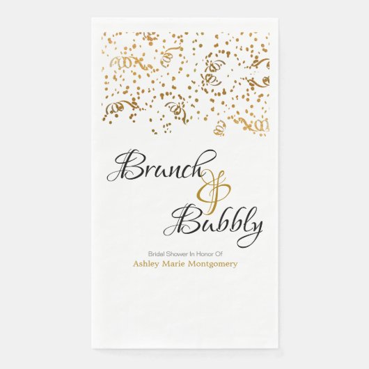 Personalisiert Brunch Bubbly Gold Confetti Streame Serviette (Vorderseite)