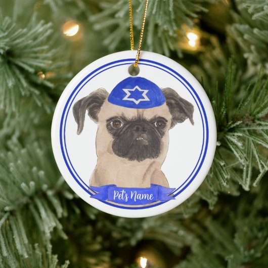 Personalisiert Brussels Griffon Hanukkah Yarmulke Keramik Ornament (Baum)