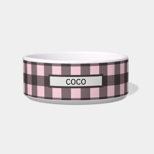 Personalisiert Buffalo Kariert Pink Dog Bowl Napf