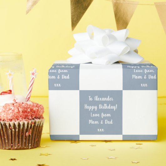 Personalisiert Buffalo Karo Blue Happy Birthday Geschenkpapier (Geburtstagsparty)
