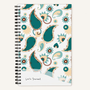 Personalisiert Bullet Journal Aquamarin Boho Paisl Notizblock
