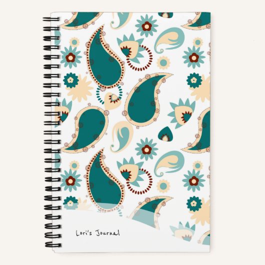Personalisiert Bullet Journal Aquamarin Boho Paisl Notizblock (Vorderseite)