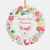 Personalisiert Bunny und Wreath Baby's 1. Weihnach Keramik Ornament (Vorne)