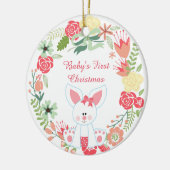 Personalisiert Bunny und Wreath Baby's 1. Weihnach Keramik Ornament (Links)