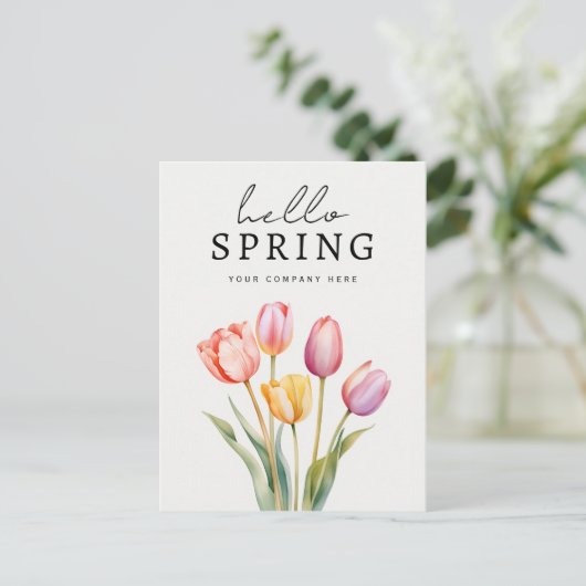 Personalisiert Business Hello Spring Tulips Postkarte (Stehend Vorderseite)