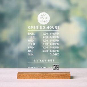 Personalisiert Business Opening Stunden Logo qr Co Acrylschild