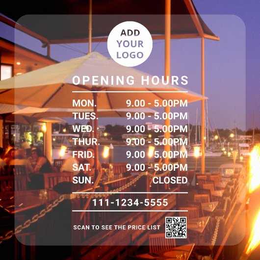 Personalisiert Business Opening Stunden Logo qr Co Fensteraufkleber