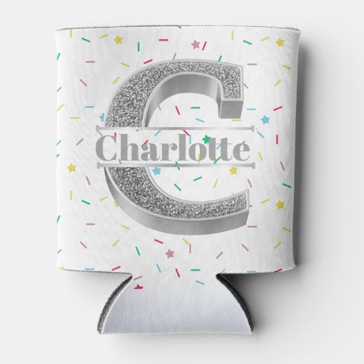 Personalisiert C Erste Silver Monogramm Ihr Name Dosenkühler (Vorderseite)