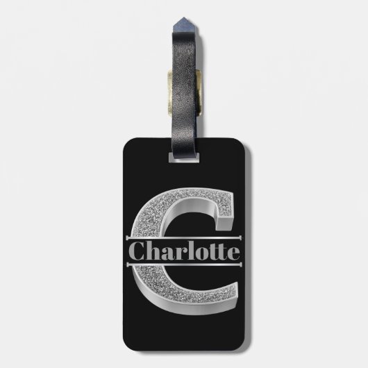 Personalisiert C Erste Silver Monogramm Ihr Name Gepäckanhänger (Rückseite vertikal)
