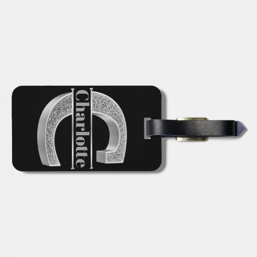 Personalisiert C Erste Silver Monogramm Ihr Name Gepäckanhänger (Rückseite horizontal)
