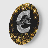 Personalisiert C Erste Silver Monogramm Ihr Name Große Wanduhr (Winkel)