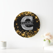 Personalisiert C Erste Silver Monogramm Ihr Name Große Wanduhr (Zuhause)