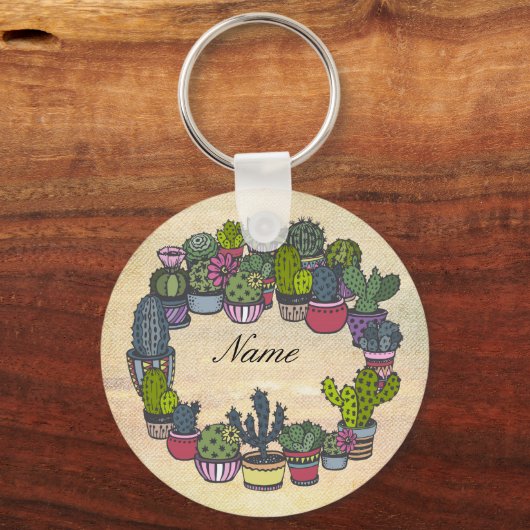 Personalisiert Cactus Wreath Schlüsselanhänger (Vorderseite)