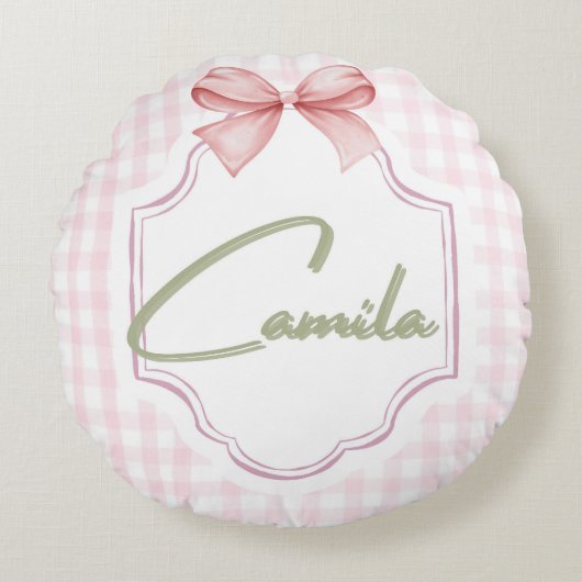 Personalisiert Camila Baby Girl Kinderzimmer Bow&G Rundes Kissen (Vorderseite)