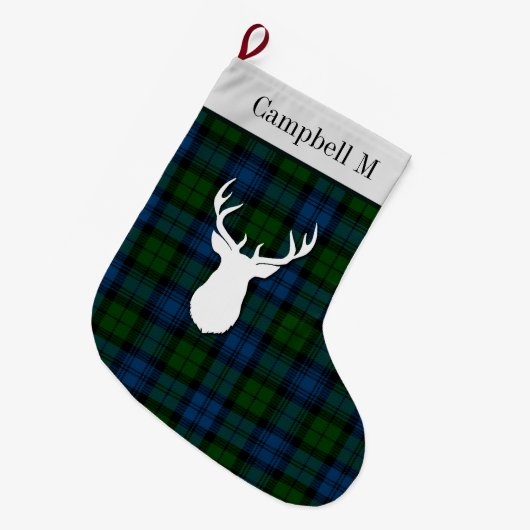 Personalisiert Campbell Military Tartan Green Kari Großer Weihnachtsstrumpf (Vorderansicht (hängend))