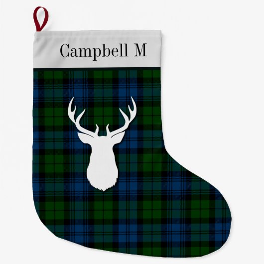 Personalisiert Campbell Military Tartan Green Kari Großer Weihnachtsstrumpf (Vorderseite)