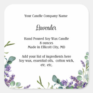 Personalisiert Candle Labels Lavender Eucalyptus Quadratischer Aufkleber