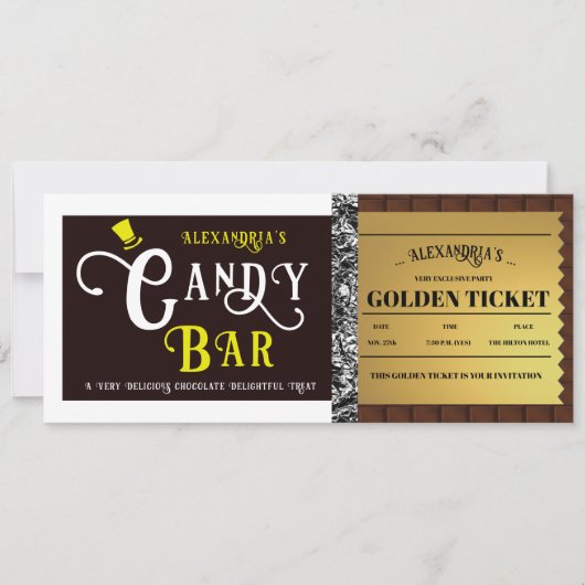 Personalisiert Candy Bar Golden Ticket Einladung (Vorderseite)