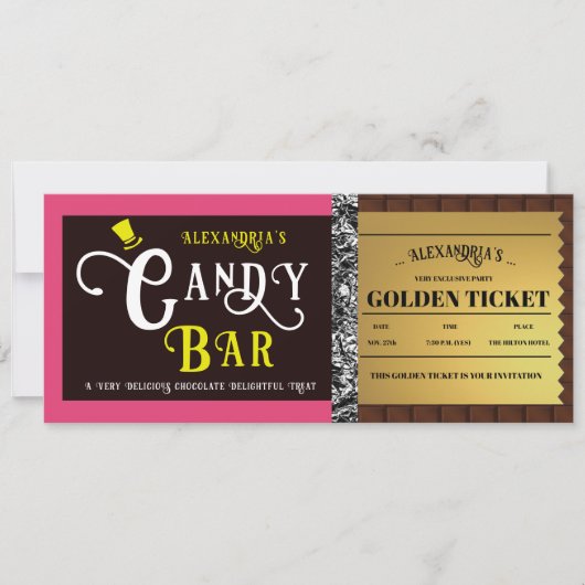 Personalisiert Candy Bar Golden Ticket Einladung (Vorderseite)