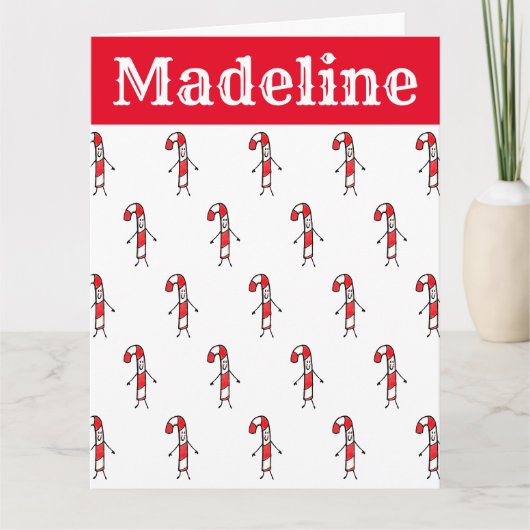 Personalisiert Candy Cane Christmas Karte (Vorderseite)