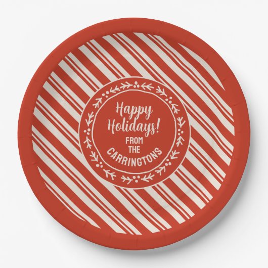 Personalisiert Candy Cane Stripe Pappteller (Vorderseite)