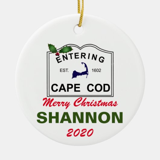 PERSONALISIERT Cape Cod Weihnachtsfeier Keramik Or Keramik Ornament (Vorne)