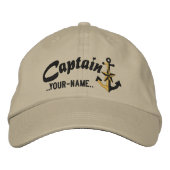 Personalisiert Captain Nautical Anchor Name Black Bestickte Kappe (Vorderseite)
