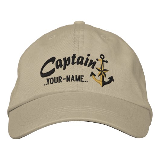 Personalisiert Captain Nautical Anchor Name Black Bestickte Kappe (Vorderseite)