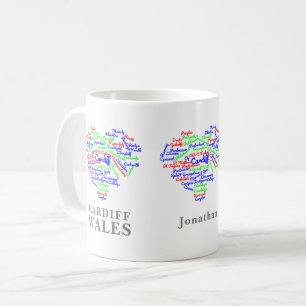 Personalisiert Cardiff Wales Word Cloud Typografie Kaffeetasse