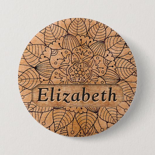 Personalisiert Carved Wood Floral Mandala Button (Vorderseite)