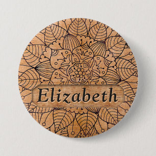 Personalisiert Carved Wood Floral Mandala Button