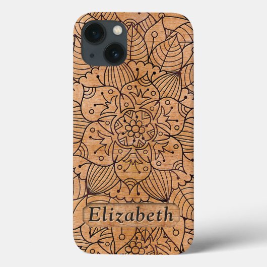 Personalisiert Carved Wood Floral Mandala Case-Mate iPhone Hülle (Rückseite)