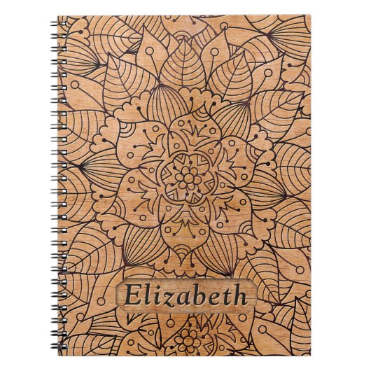 Personalisiert Carved Wood Floral Mandala Notizblock (Vorderseite)
