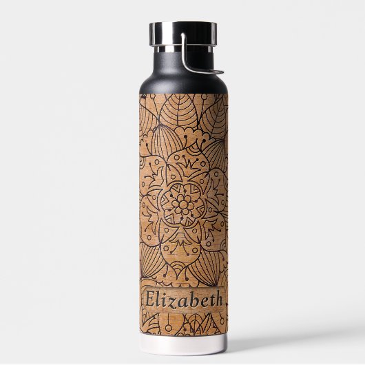 Personalisiert Carved Wood Floral Mandala Trinkflasche (Links)