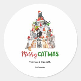 Personalisiert Cat Christmas Tree Cat Lover Runder Aufkleber
